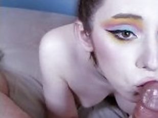 POV Ball Sucking Deepthroat Blowjob by Beautiful Girl in Hair Buns ...