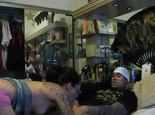 Amateur tattoo girl in glasses suck and fuck