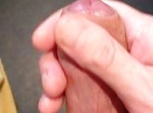 Close-up stroking my precum leaking cock with tight foreskin - ended in a big load of cum