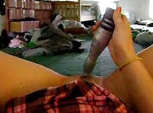 masturbaatio, pillu-pussy, teini, lelu, pov, dildo