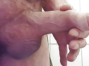 44 old Daddy Bear jerking his big uncut cock a public toilet again ...