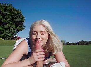 Gorgeous golf babe takes good care of JMac’s cock
