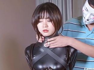 asiatisk, teenager, legetøj, japans, bdsm, latex, kvælning, bondage, femidom