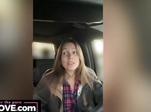 Babe rambles about personal life while driving big truck around tow...