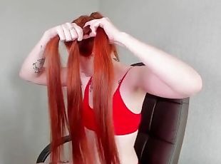 hair fetish, redhead fetish, pigtails, ponytails