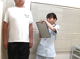 Japanese nurse enjoys while having clothed sex with her patient