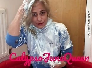 CalypsoJuneQueen hot milf covers her head with 8 shaving cream pies...