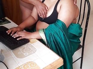 Indian Office Secretary fucks sexy busty boss on chair while working on computer - Big Boobs BBW