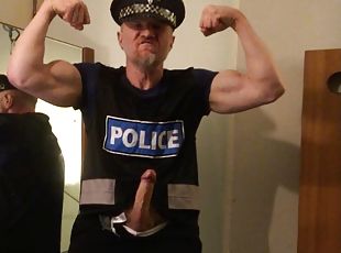 Muscular UK bodybuilder cop worships himself and turns himself on in his police uniform obsessed with his huge biceps