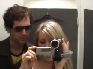 Dressing room blowjob and doggystyle sex