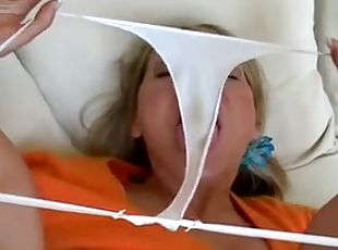 masturbation, fitta-pussy, milf, trosor, blond, ensam, vått, höga-klackar