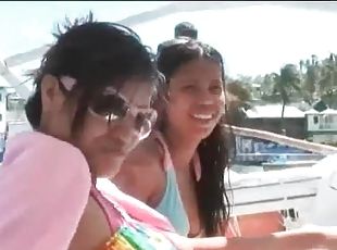 Thai bikini babes at the beach and on a boat