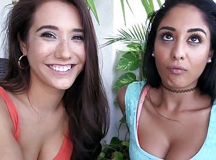 Hot lesbo babes Eva Lovia and Sasha Meow have a FFF threesome