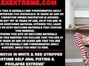 Hotkinkyjo in white & red stripped costume self anal fisting & prol...