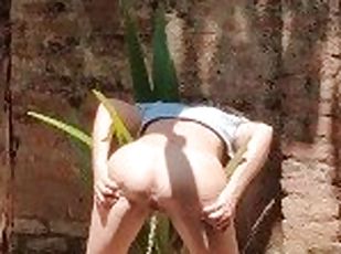 Spread gaping pussy for pissing in  Public Tropical Nature {almost ...
