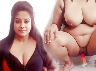 gros-nichons, masturbation, chatte-pussy, maison, indien, chevauchement, gode, seins