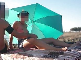 Pussy flashing in Public beach Squirting and Intense Orgasm in Fron...