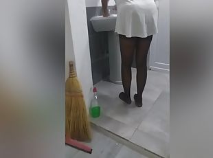 Natural Housewife In Hijab Doing Cleaning