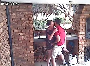 Spycam: CC TV couple in self catering apartment fuck on the porch o...