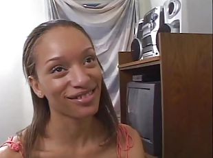 Ebony cutie wants to choke on her new friend's engorged soldier