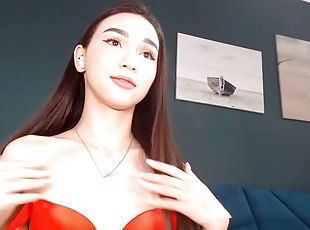 asiatisk, webcam, solo, brunette
