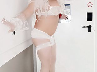 Pretty milf CD in lingerie cum for you at Valentine's Day
