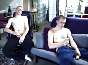 These two straight guys decide to jerk off again while watching a p...
