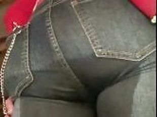 pisser, amateur, culotte, serrée, fétiche, solo, jeans, humide