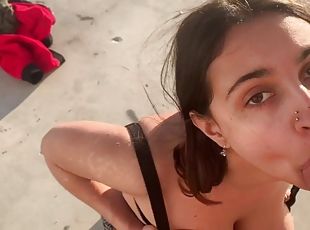Public Face fucking busty Indian in Malibu and swallows cum — IG: @...