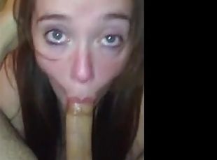 Girlfriend blows a big dick like crazy and gags