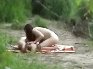 pompini, hardcore, videocamera, spiaggia, voyeur, brunette