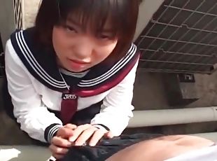 Sexy Japanese girl squirts as she rides big dildo