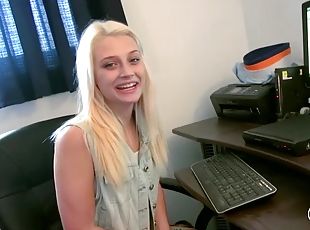 Aubrey Gold sucks a dick and gets fucked in her office