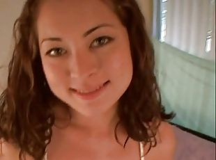 Wavy haired teen is a master cock sucker in pov shoot