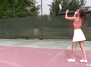 Tennis gets too obvious for Antonia and she tries sinking her finge...