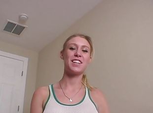 Sporty teen in shorts flaunts her big tits and nice ass in enticing...
