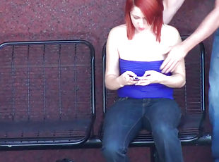 Sensual redhead being humiliated on the street