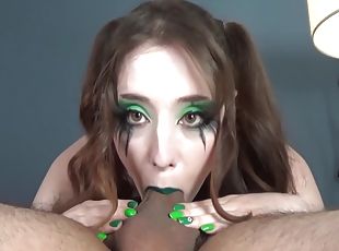 Big Titty Goth Bitch With Green Lipstick & Makeup Gets Cum Shot Directly Into Her Stomach! 7 Min