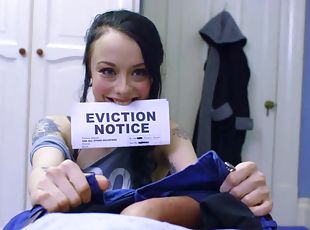 Slim Alessa Savage enjoys sex with the landlord in exchance for the...