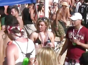 Amateur In Outdoor Party In Sexy Bikinis Drinking Beer
