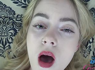 cumshot, tonåring, pov, blond, tatuering, små-bröst