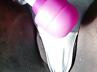 Using vibrator on cock in panties