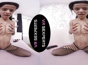 Busty ebony babe with big natural tits in solo POV VR masturbation ...