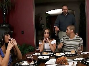Group sex in the kitchen with mature lady is unforgettable for this...