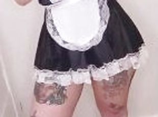 Teen girl with tattoos dressed up as a maid loves touching herself ...