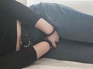 Cuffed Girl Desperately Wets Jeans on Bed (Omorashi)(Jeans Wetting)...