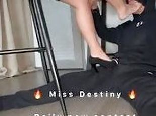 Bounded slave worship his femdom mistress heels and feet. -Full vid...