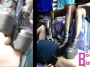 Goth teen Mistress crush balls & cock with super heavy platform boo...