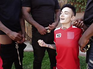 Tattooed Nikki Hearts gets her ass stretched with big black cocks