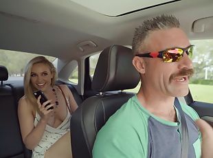 Cute blonde Addie Andrews gets her shaved pussy pounded by a driver